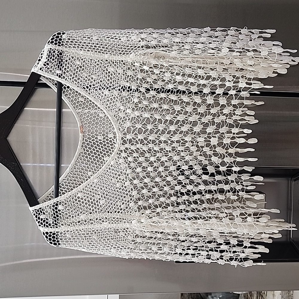 Free People Sheer White Ivory Crochet Knit Mermaid Top Overlay Blouse